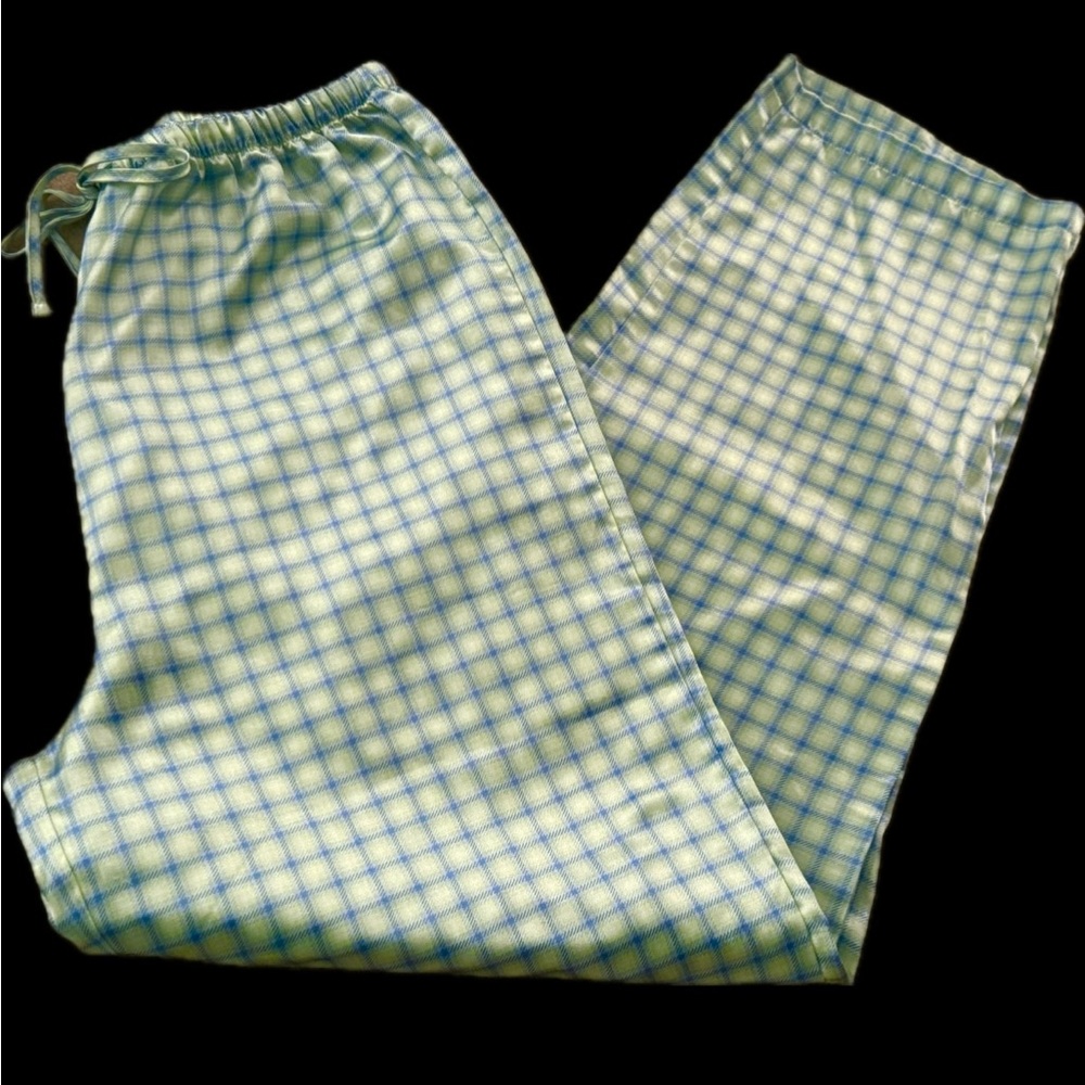 French Dressing Satin PJ Vintage Pants Blue Green White Plaid Women's S 4-6